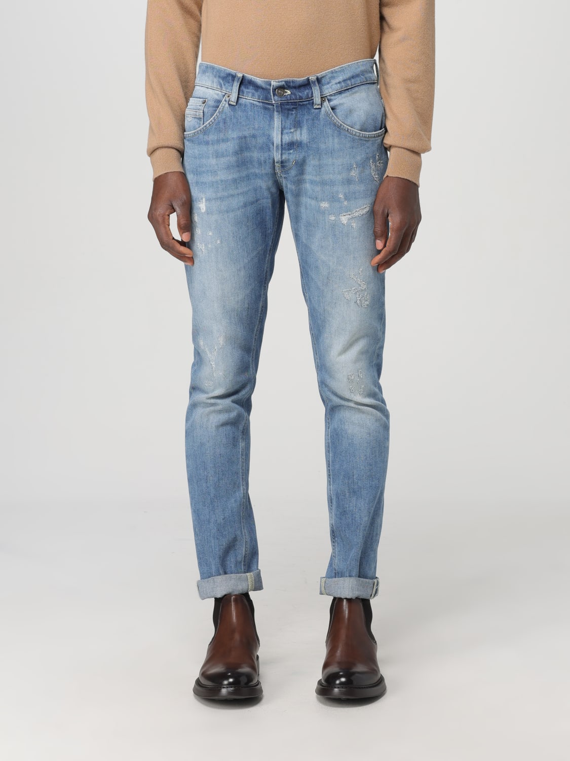 DONDUP JEANS: Dondup used-effect cotton denim jeans, Blue - Img 1