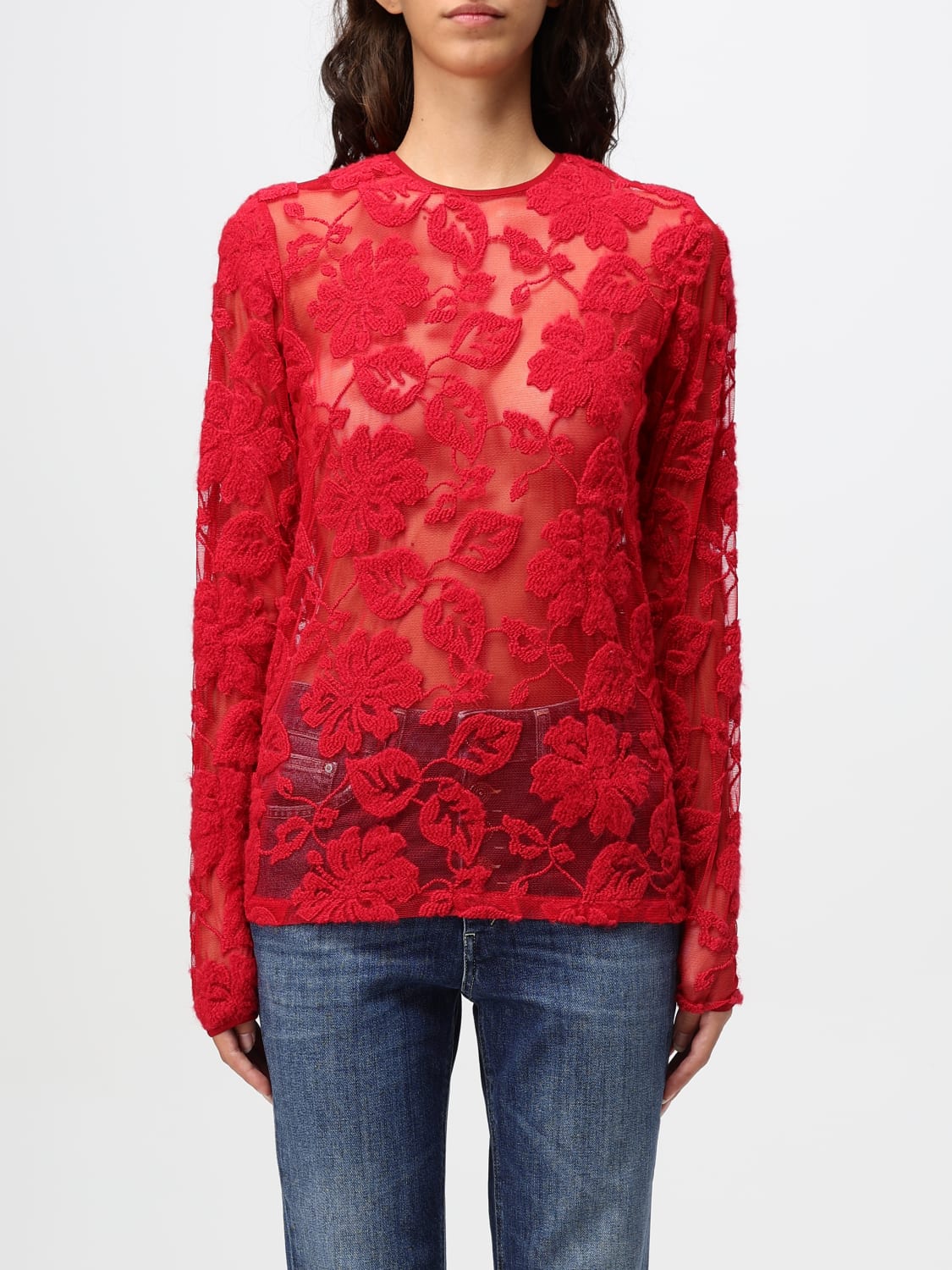 DONDUP TOP E BLUSE: Top in tulle floreale Dondup, Rosso - Img 1