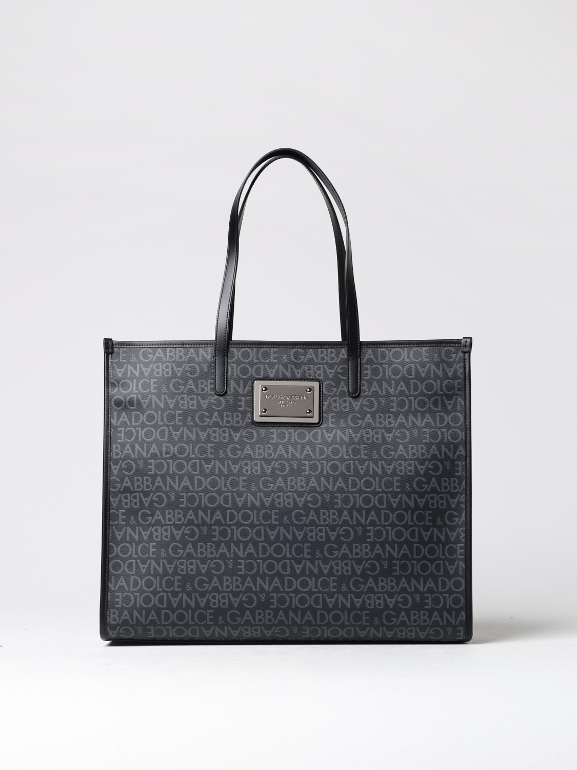 DOLCE & GABBANA BORSA: Borsa Dolce & Gabbana in canvas e pelle con logo jacquard , Nero - Img 1