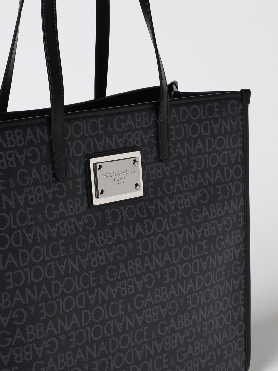 DOLCE & GABBANA BORSA: Borsa Dolce & Gabbana in canvas e pelle con logo jacquard , Nero - Img 4