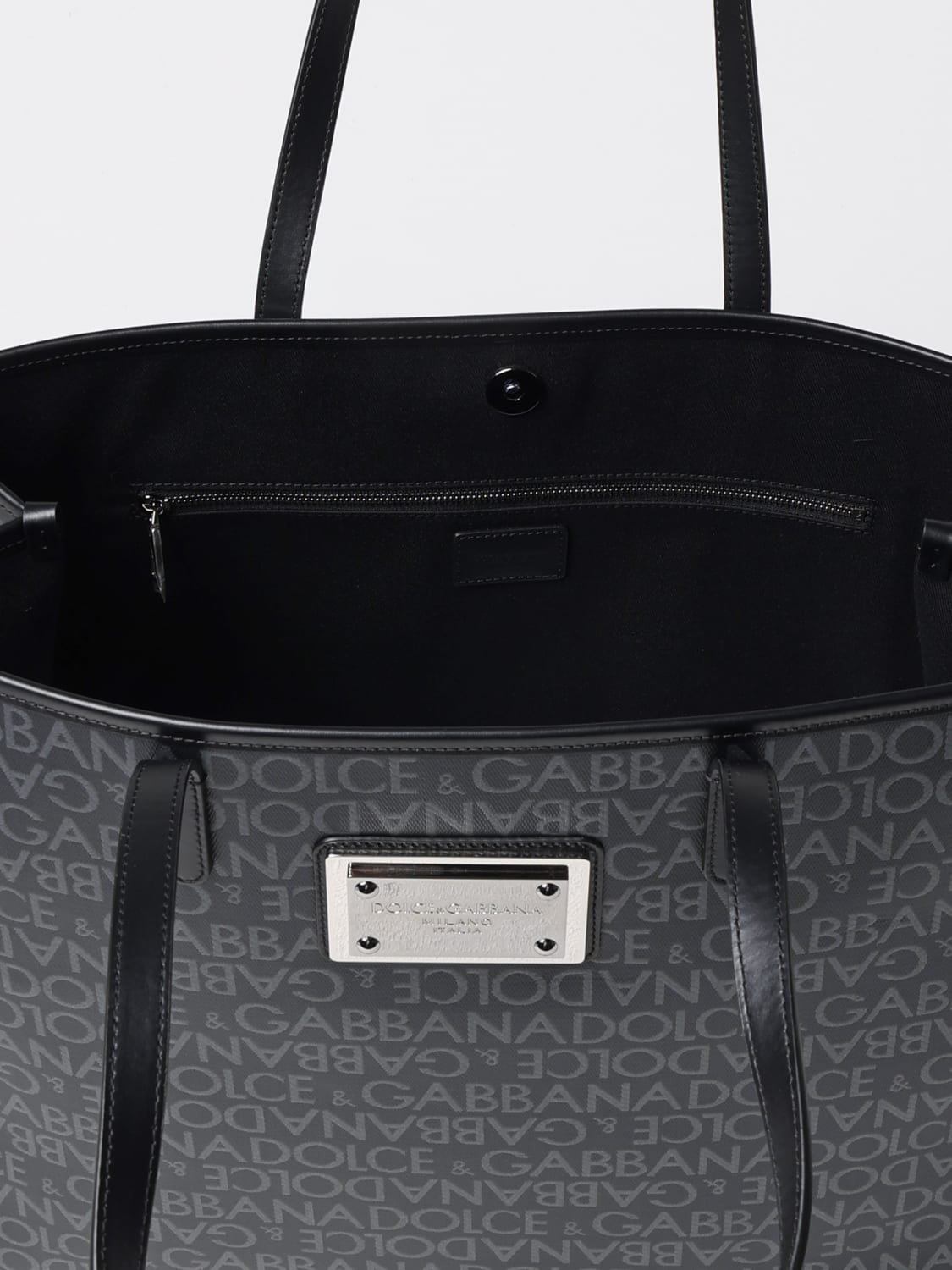 DOLCE & GABBANA BORSA: Borsa Dolce & Gabbana in canvas e pelle con logo jacquard , Nero - Img 5