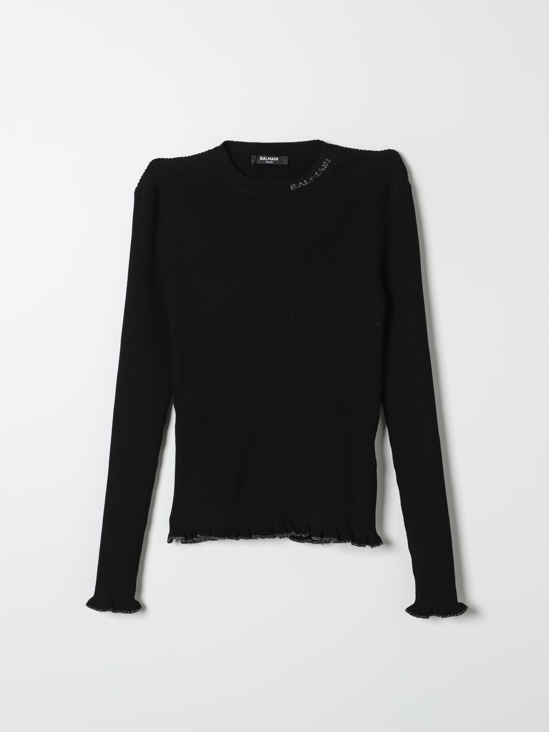 BALMAIN MAGLIA: Maglia a girocollo con mini logo Balmain, Nero - Img 1