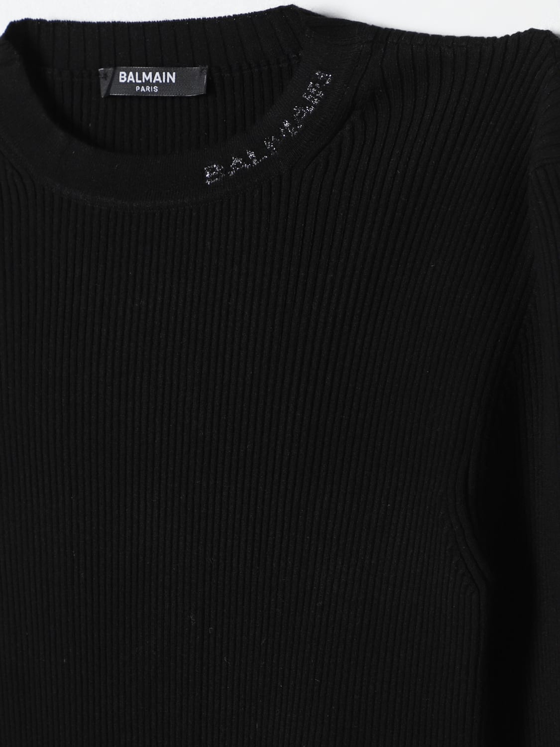 BALMAIN MAGLIA: Maglia a girocollo con mini logo Balmain, Nero - Img 3