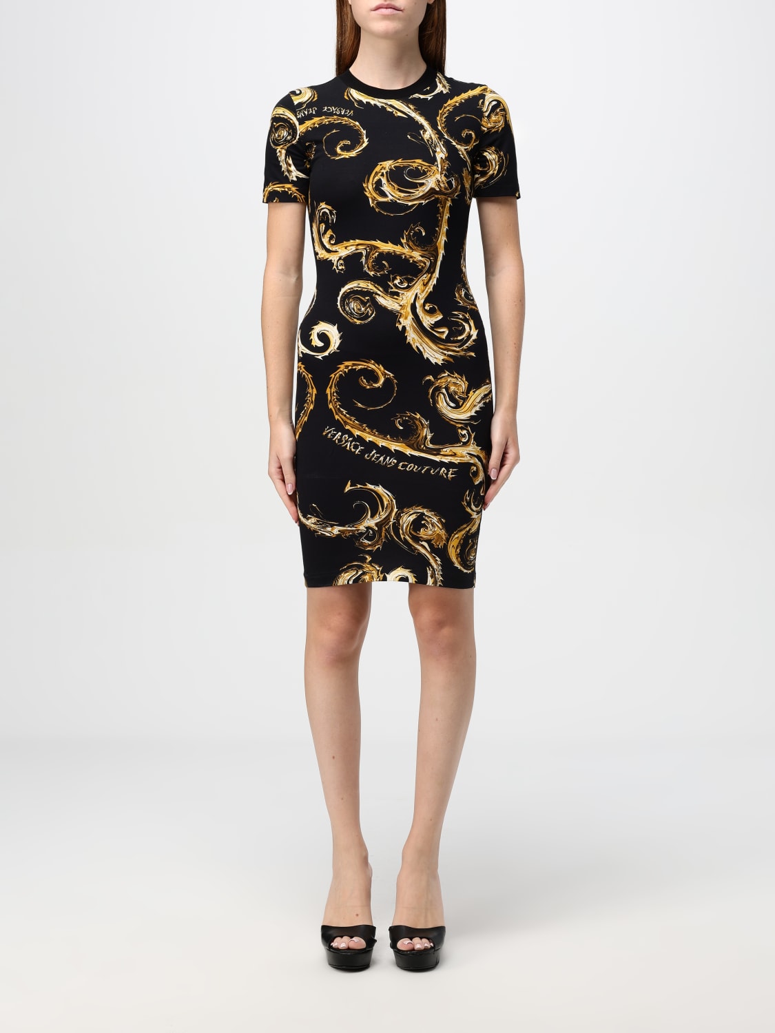 VERSACE JEANS COUTURE ABITO: Abito mini Versace Jeans Couture in cotone stretch , Nero - Img 1