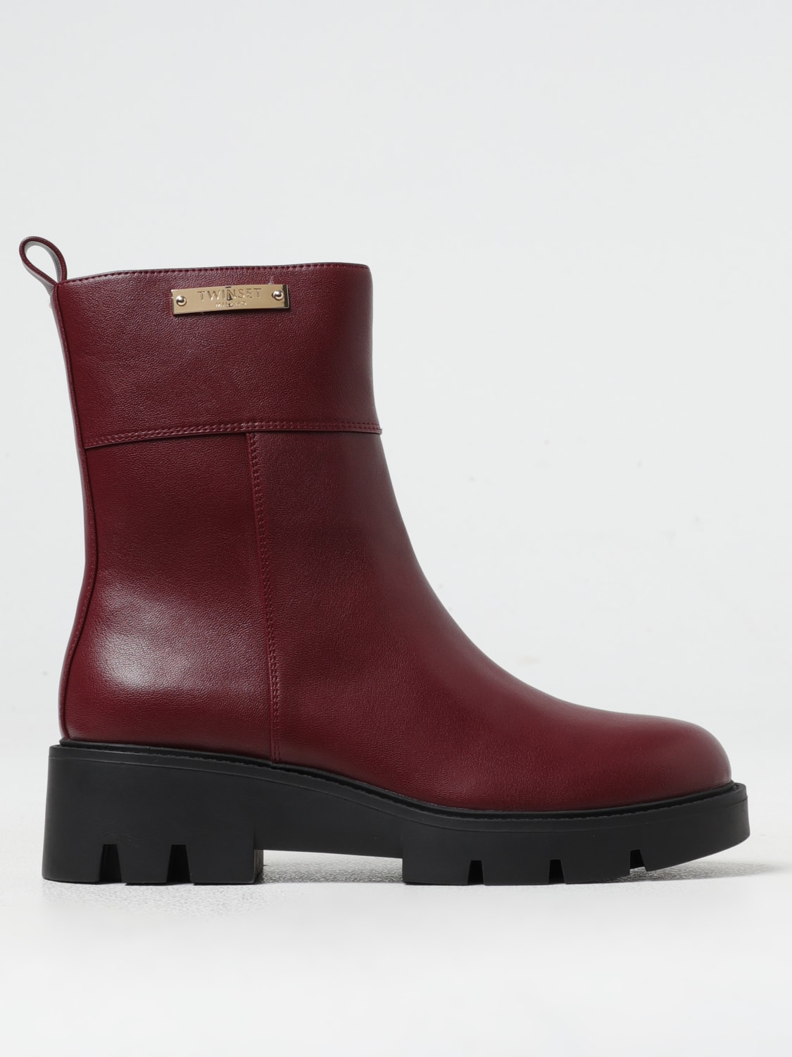 TWINSET FLAT ANKLE BOOTS: Shoes woman Twinset, Burgundy - Img 1