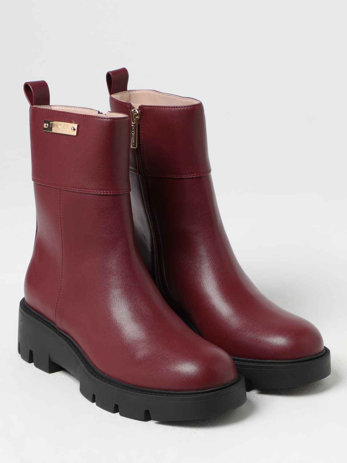 TWINSET FLAT ANKLE BOOTS: Shoes woman Twinset, Burgundy - Img 2