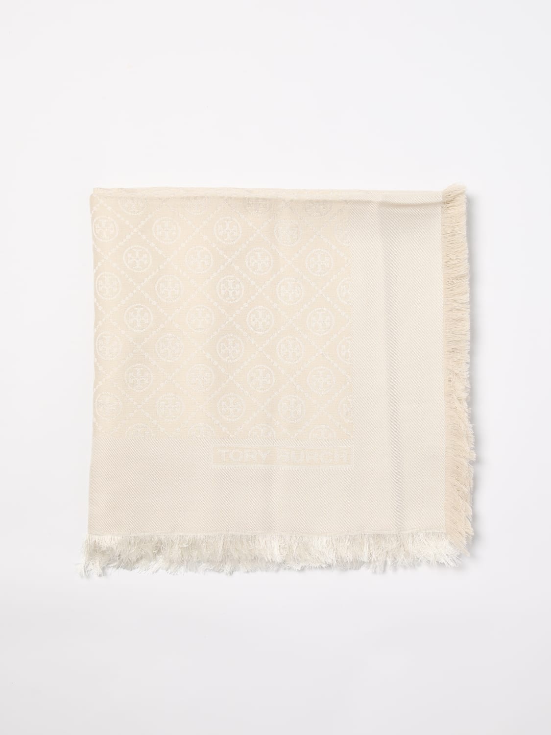 Giglio Sciarpa Tory Burch in seta e lana con logo jacquard