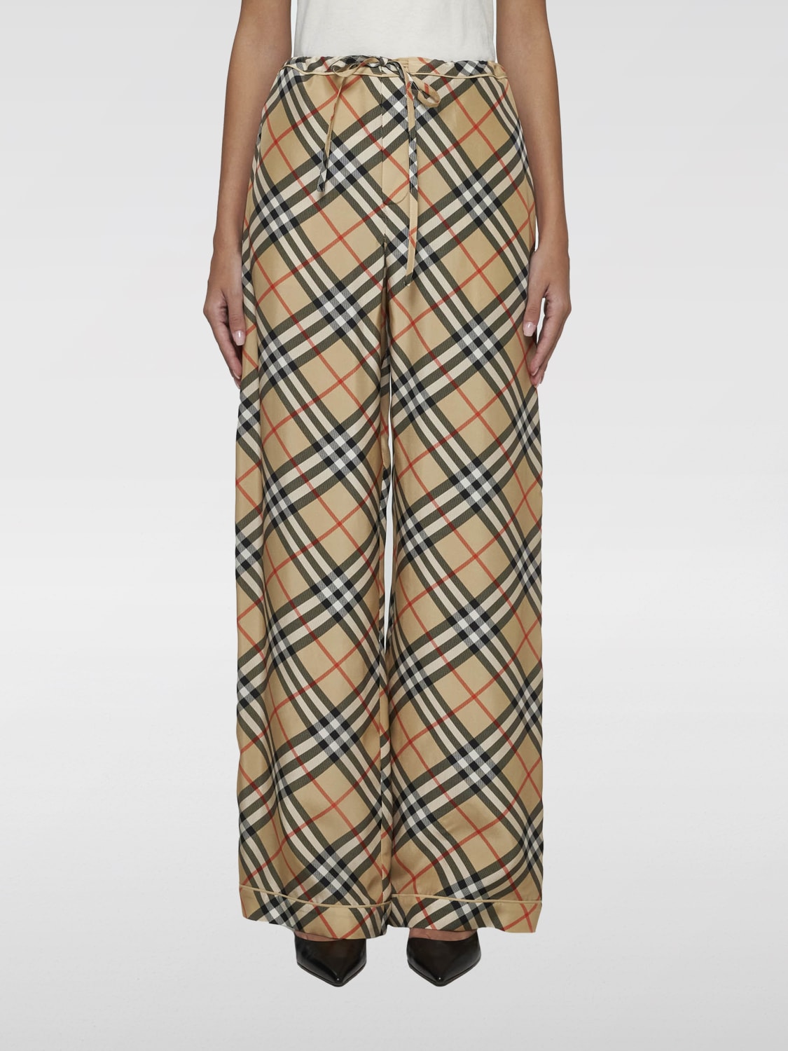 BURBERRY PANTS: Pants woman Burberry, Beige - Img 1