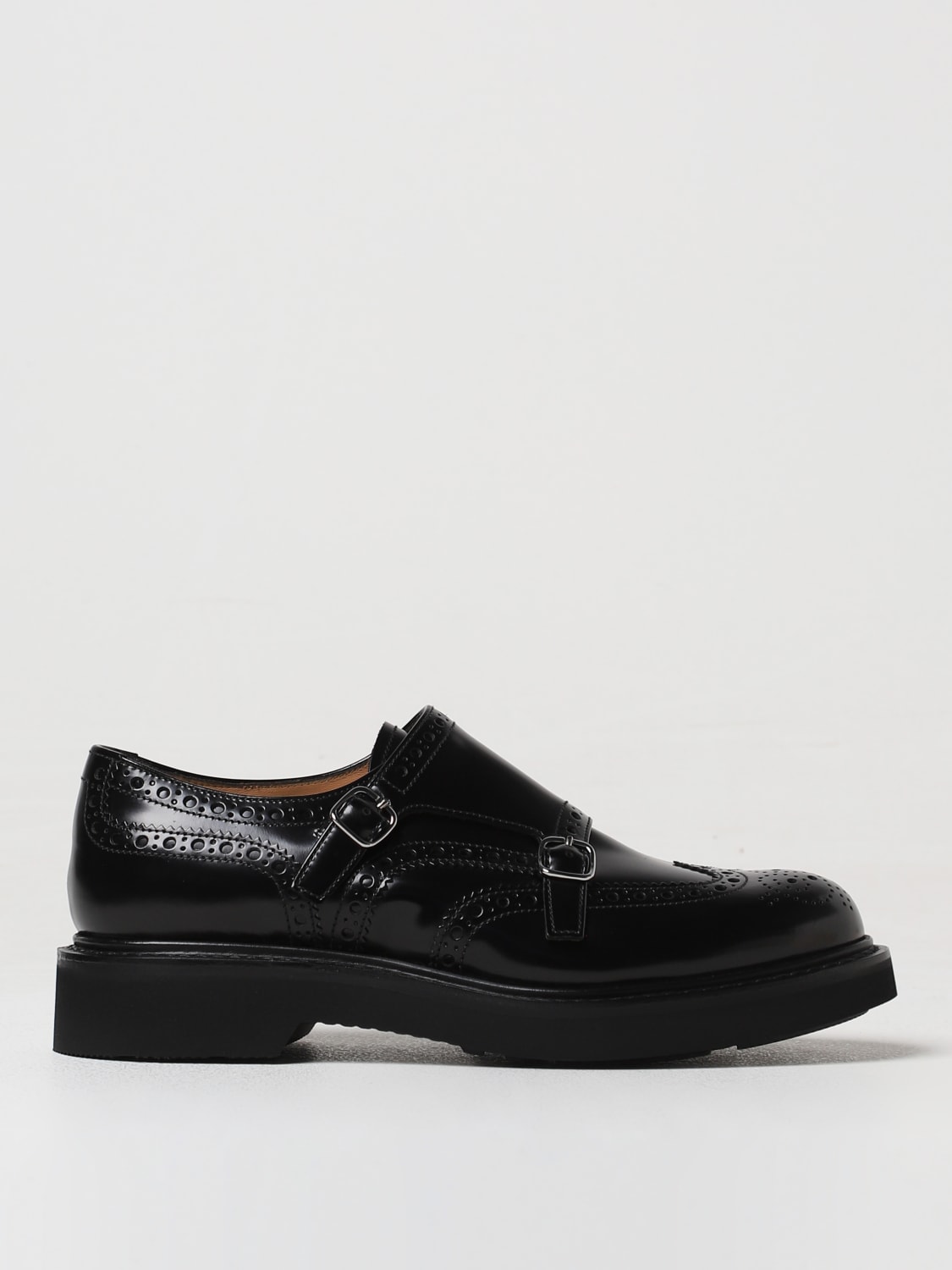 Giglio Monk Strap Church's in pelle spazzolata con motivo brogue