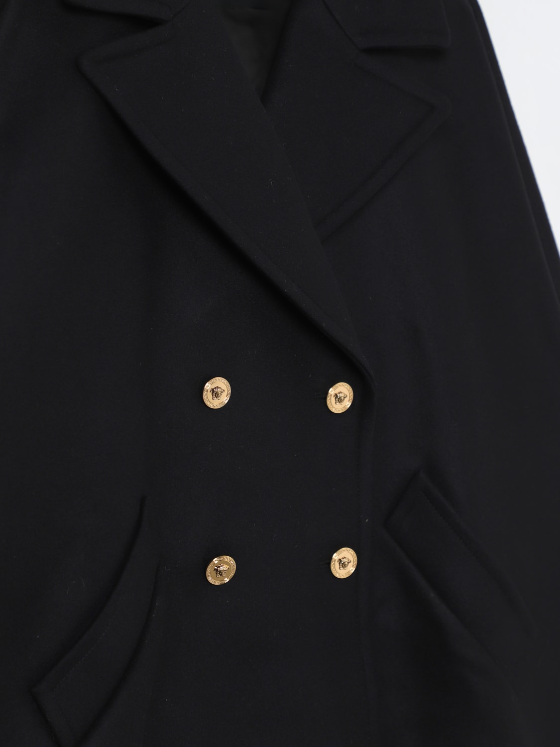 VERSACE CAPPOTTO: Cappotto doppiopetto Versace in misto lana e cashmere , Nero - Img 3