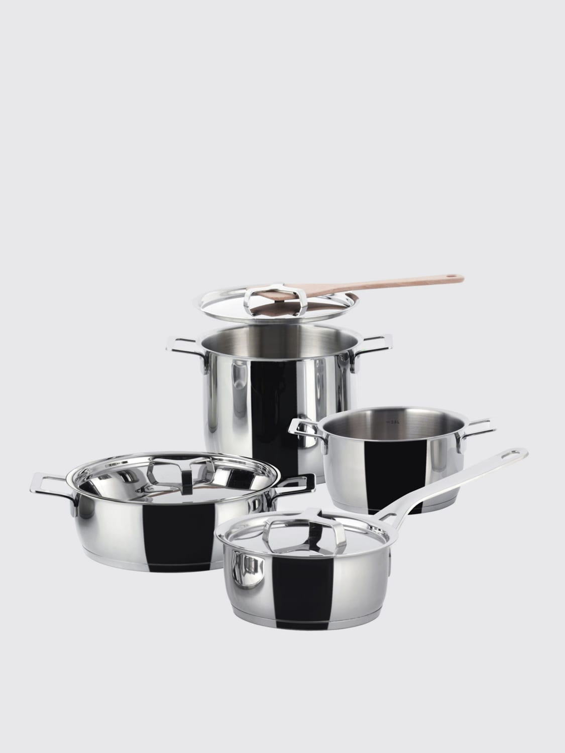 ALESSI ACCESSORI DA CUCINA: Set di 7 pentole Pots&Pans Alessi in acciaio inossidabile , Acciaio - Img 1