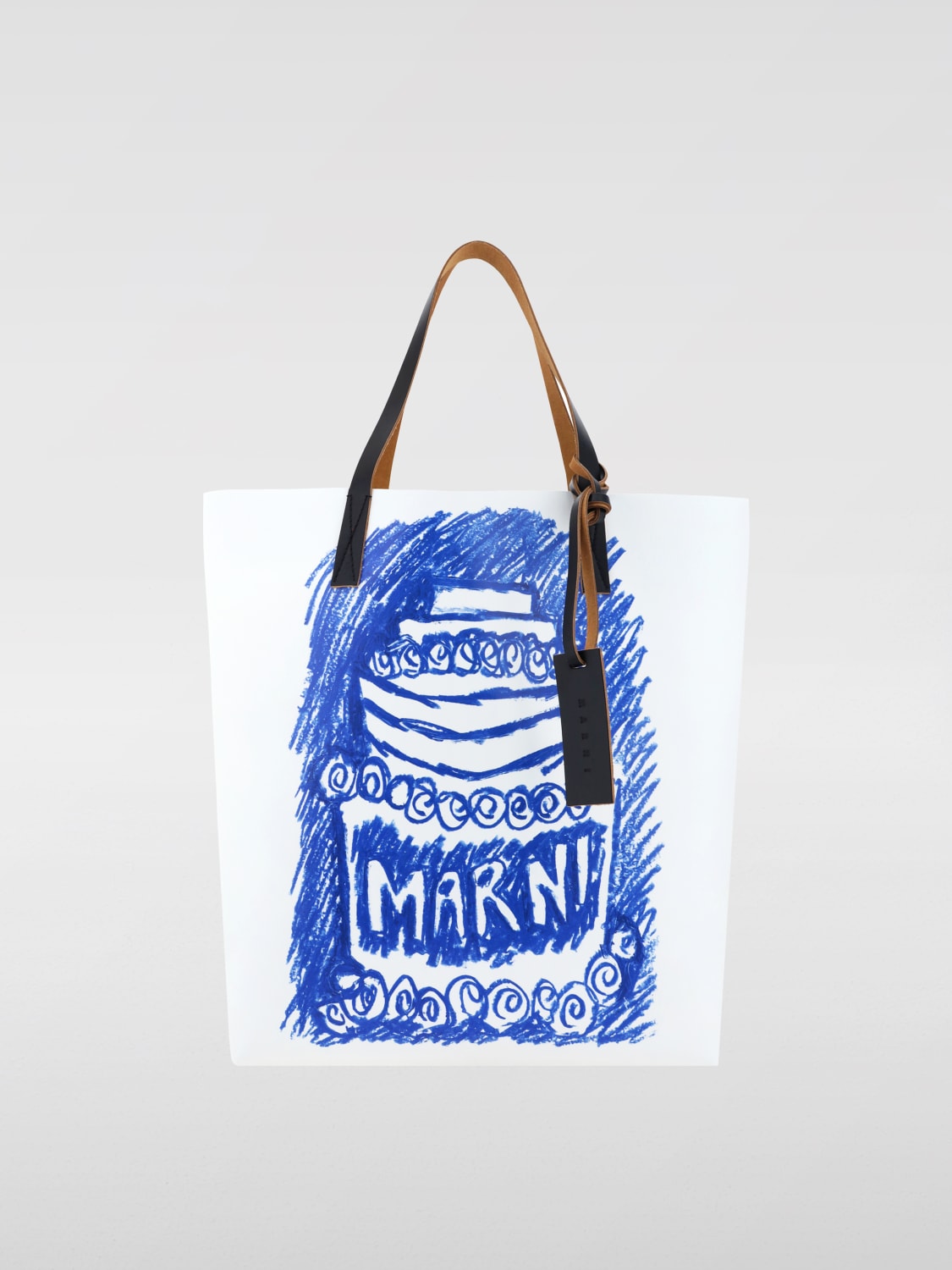 MARNI BORSA: Borsa Marni in tela catramata e pelle con stampa grafica , Azzurro - Img 1