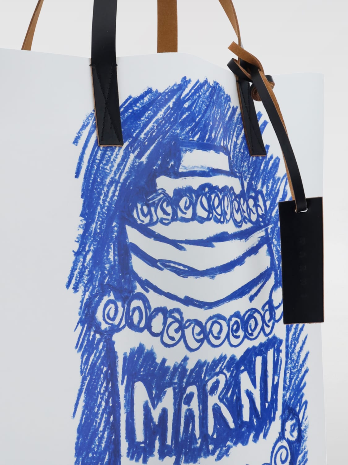 MARNI BORSA: Borsa Marni in tela catramata e pelle con stampa grafica , Azzurro - Img 3