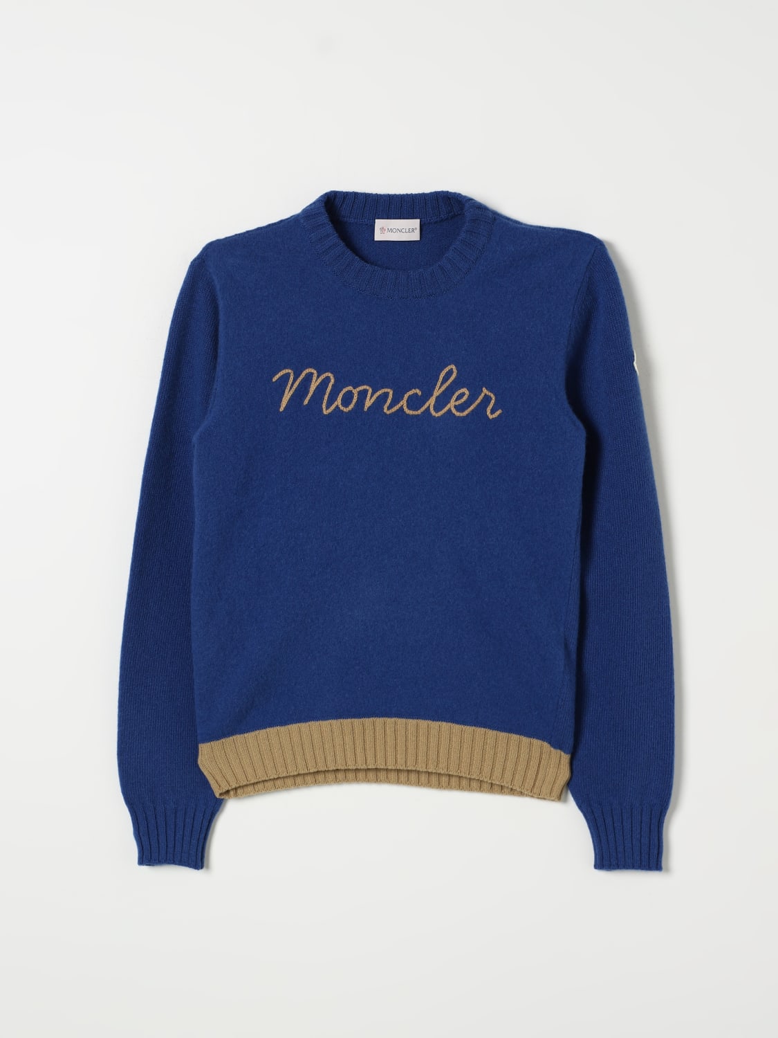 MONCLER MAGLIA: Maglia a girocollo Moncler con logo, Blue - Img 1