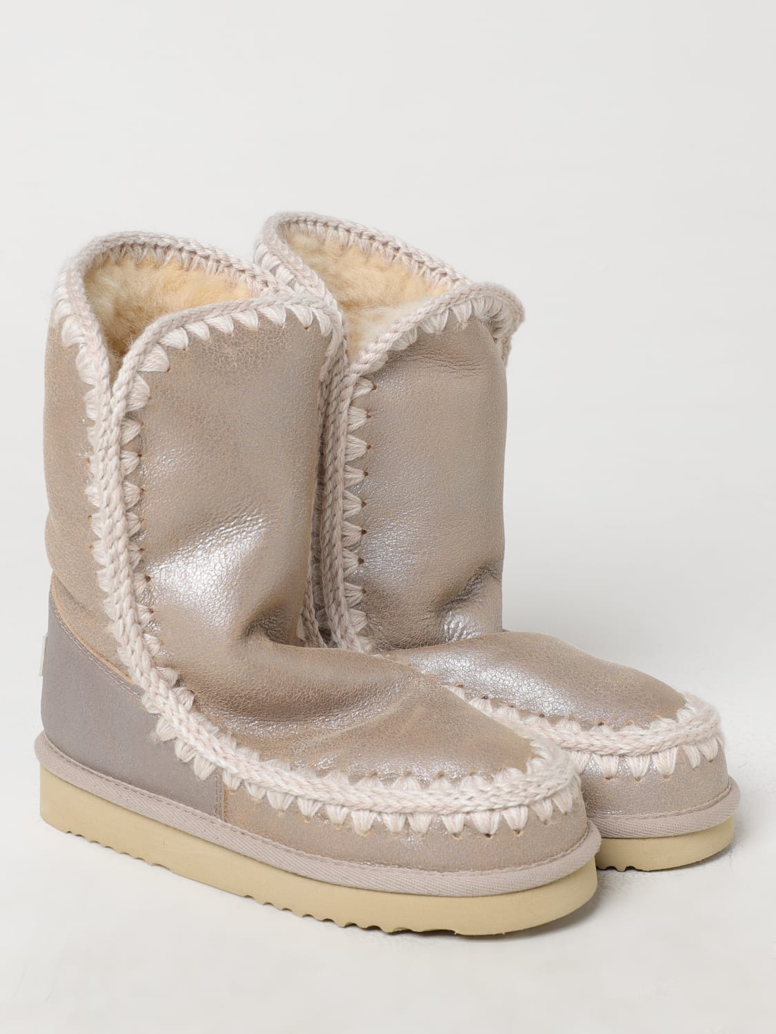 MOU BOOTS: Flat ankle boots woman Mou, Beige - Img 2