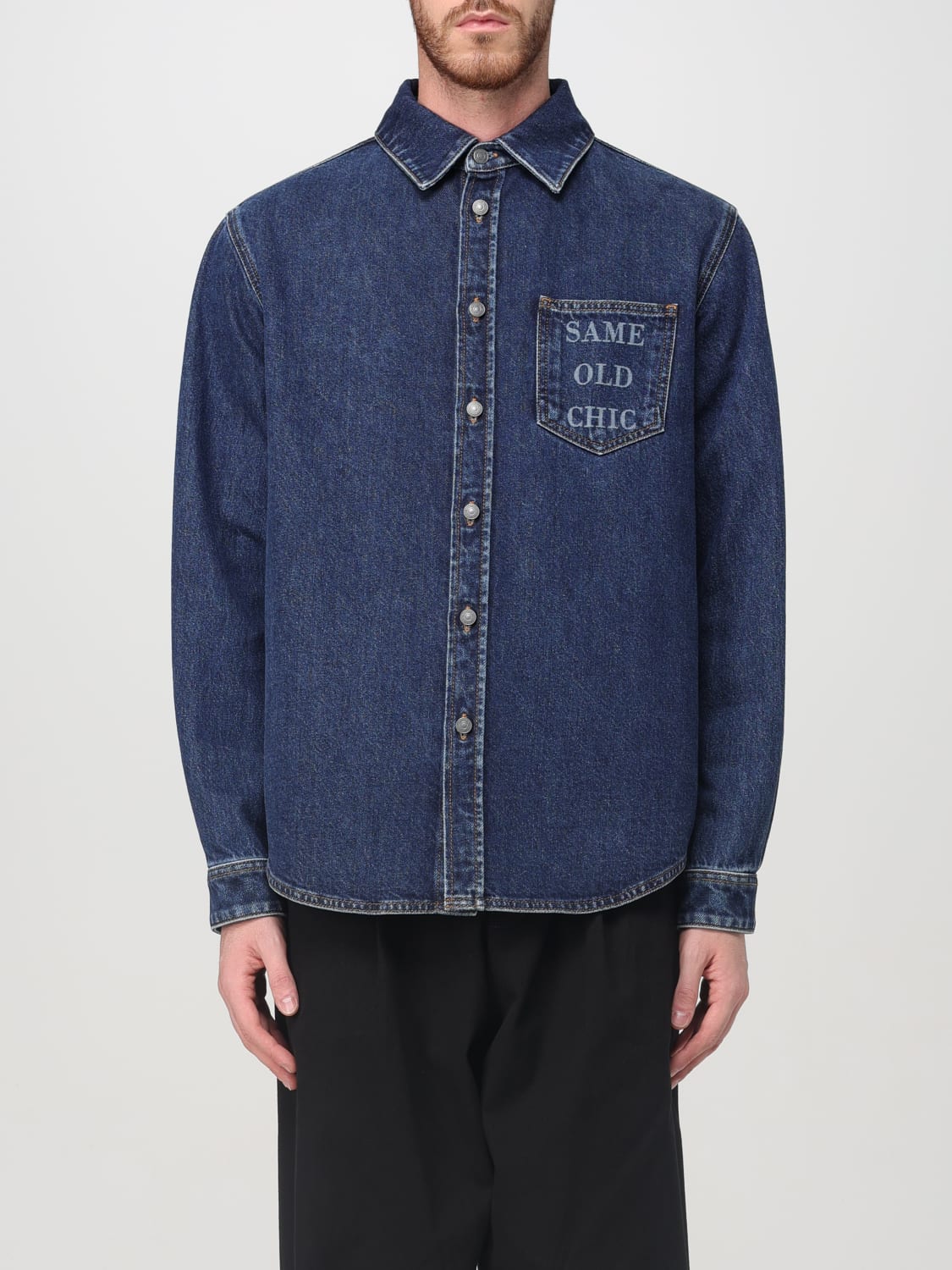 Giglio Overshirt Moschino Couture in denim con logo