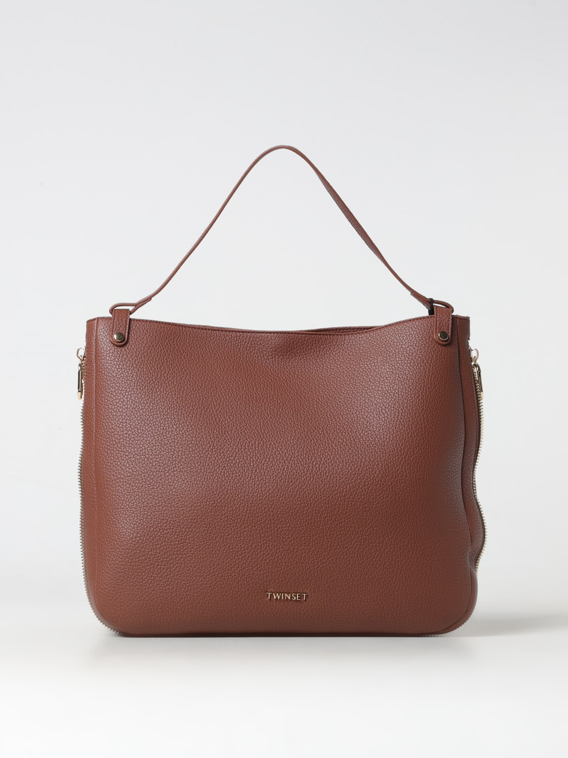 TWINSET BORSA A SPALLA: Borsa Zip 2.0 Twinset in pelle sintetica a grana , Cuoio - Img 1