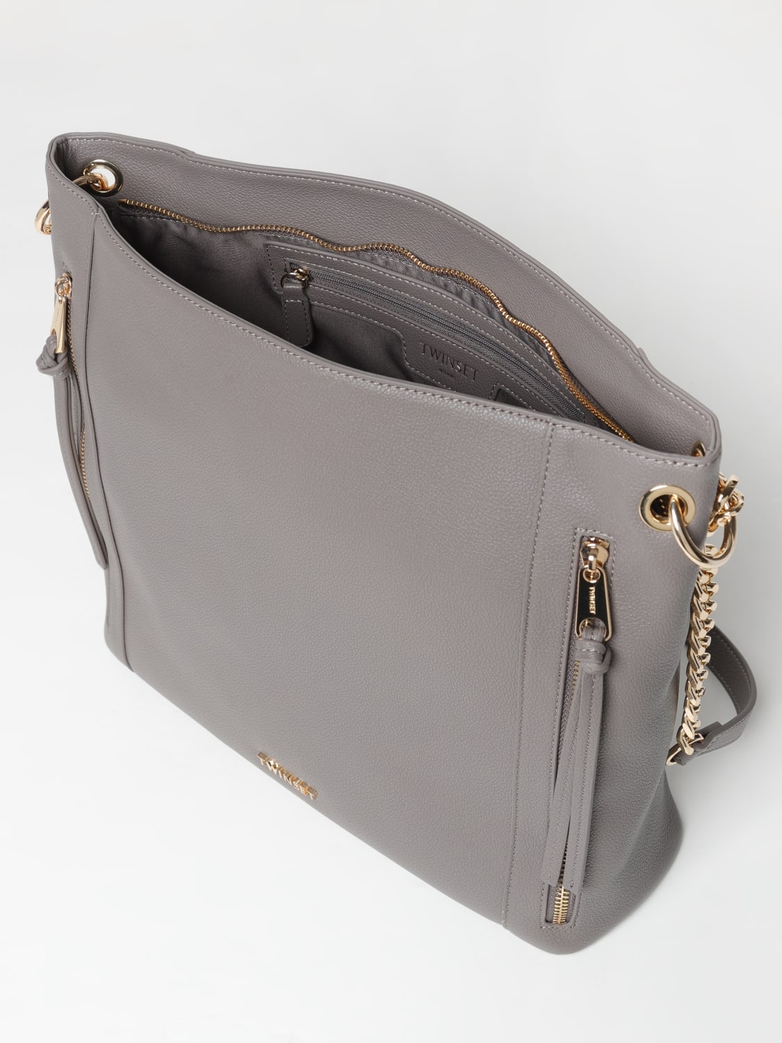 TWINSET BORSA A SPALLA: Borsa Superb Hobo Twinset in pelle sintetica a grana, Grigio - Img 3