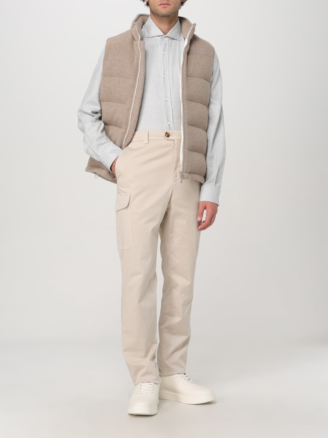 BRUNELLO CUCINELLI 裤子: 裤子 男士 Brunello Cucinelli, 米色 - Img 2