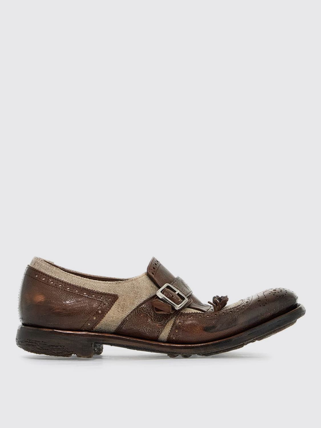 Giglio Monk Strap Church's in pelle a grana e canvas di lino