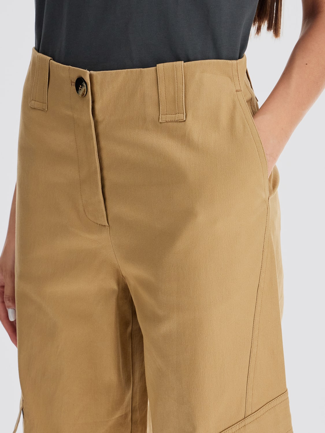 GANNI PANTS: Pants woman Ganni, Beige - Img 3