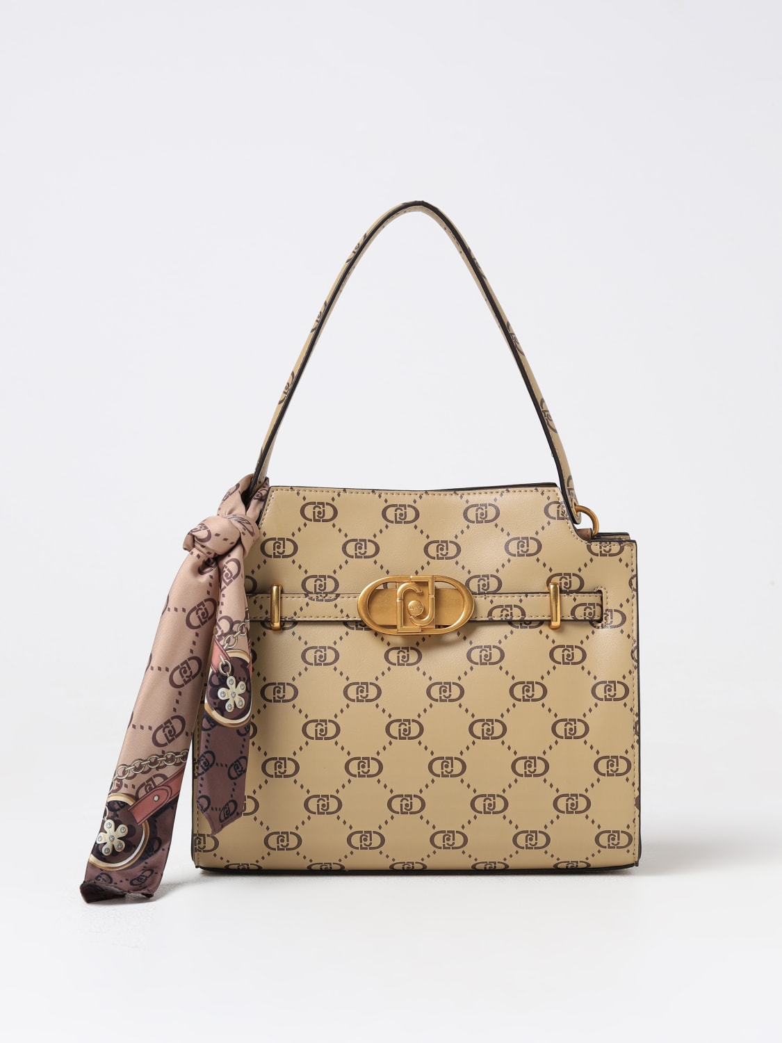 LIU JO BORSA A SPALLA: Borsa Liu Jo in pelle sintetica con foulard logato , Beige - Img 1