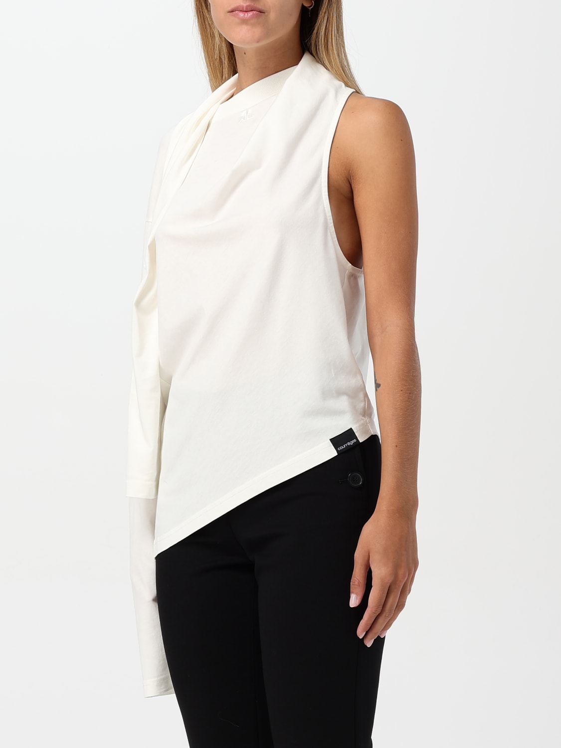 COURRÈGES T-SHIRTS: T-shirt Courrèges in cotone con spalla scoperta, Bianco - Img 4