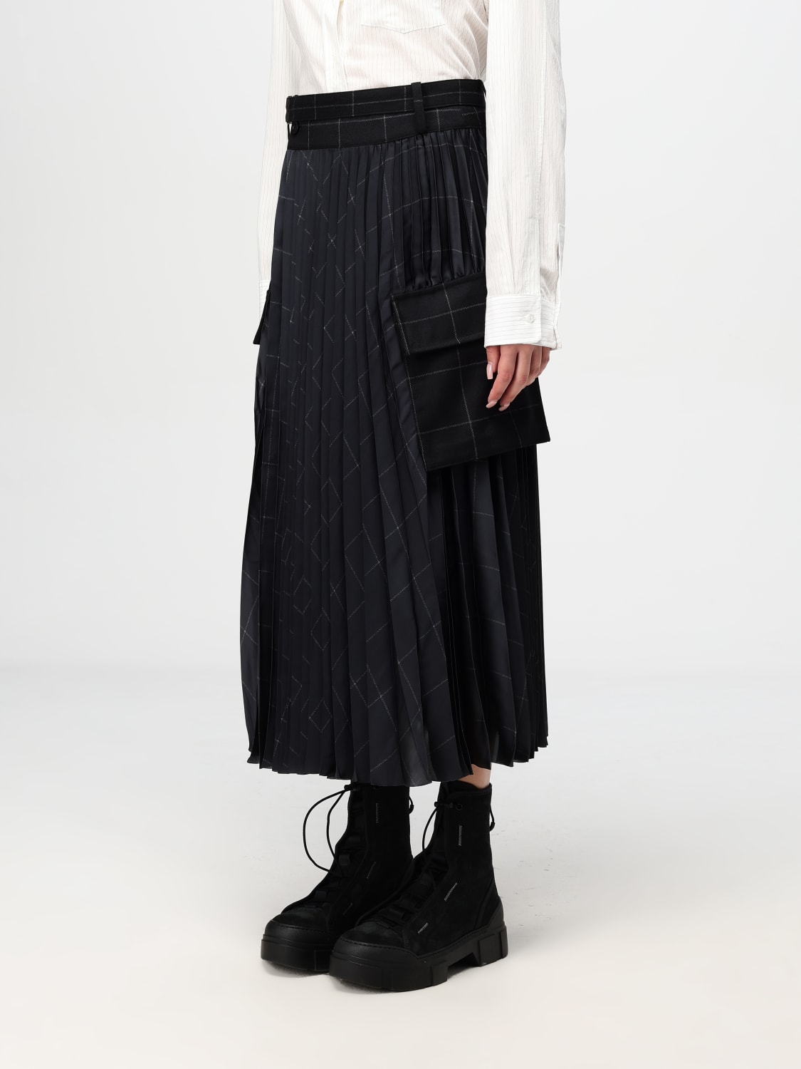 SACAI GONNA: Gonna Sacai in crepe plissettato , Nero - Img 4