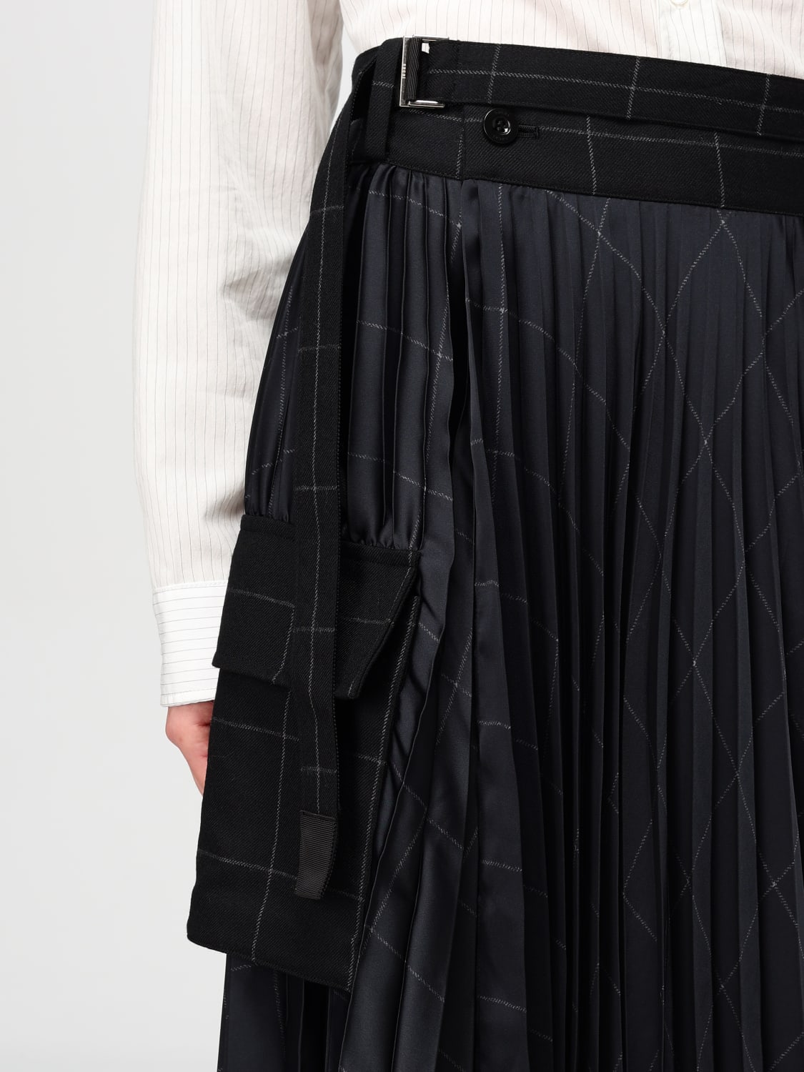 SACAI GONNA: Gonna Sacai in crepe plissettato , Nero - Img 5