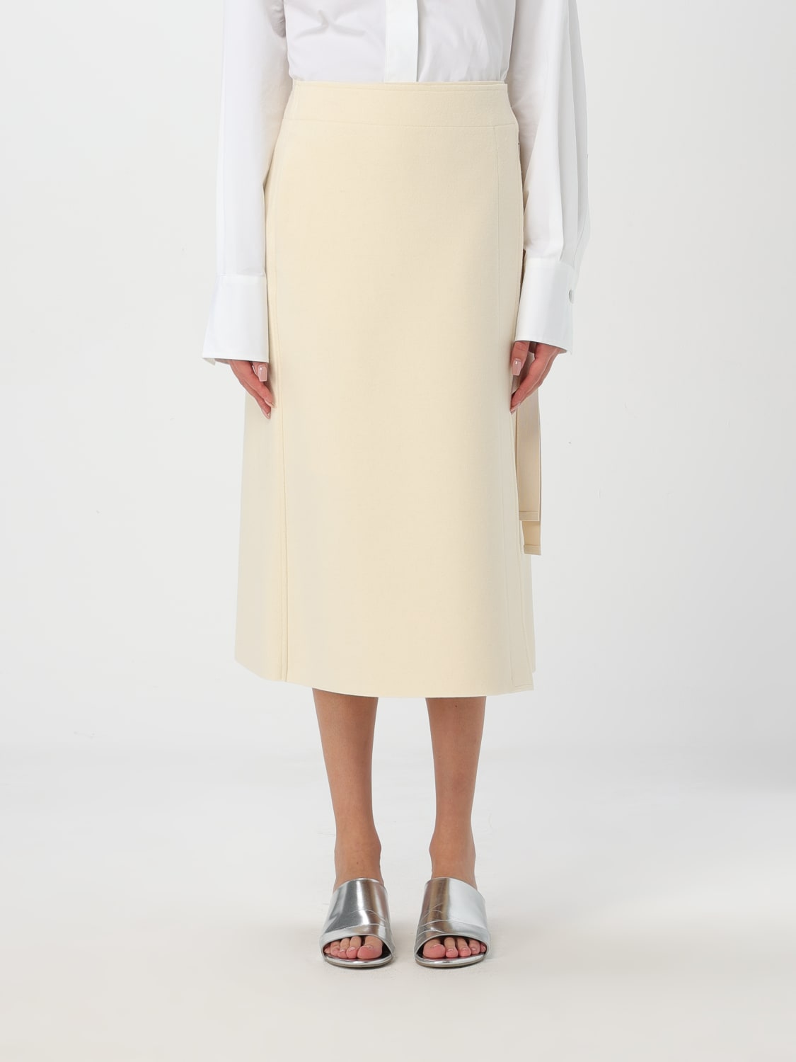 JIL SANDER: Gonna midi in misto lana - Bianco | Gonna Jil Sander  J40MA0157J20212 online su GIGLIO.COM