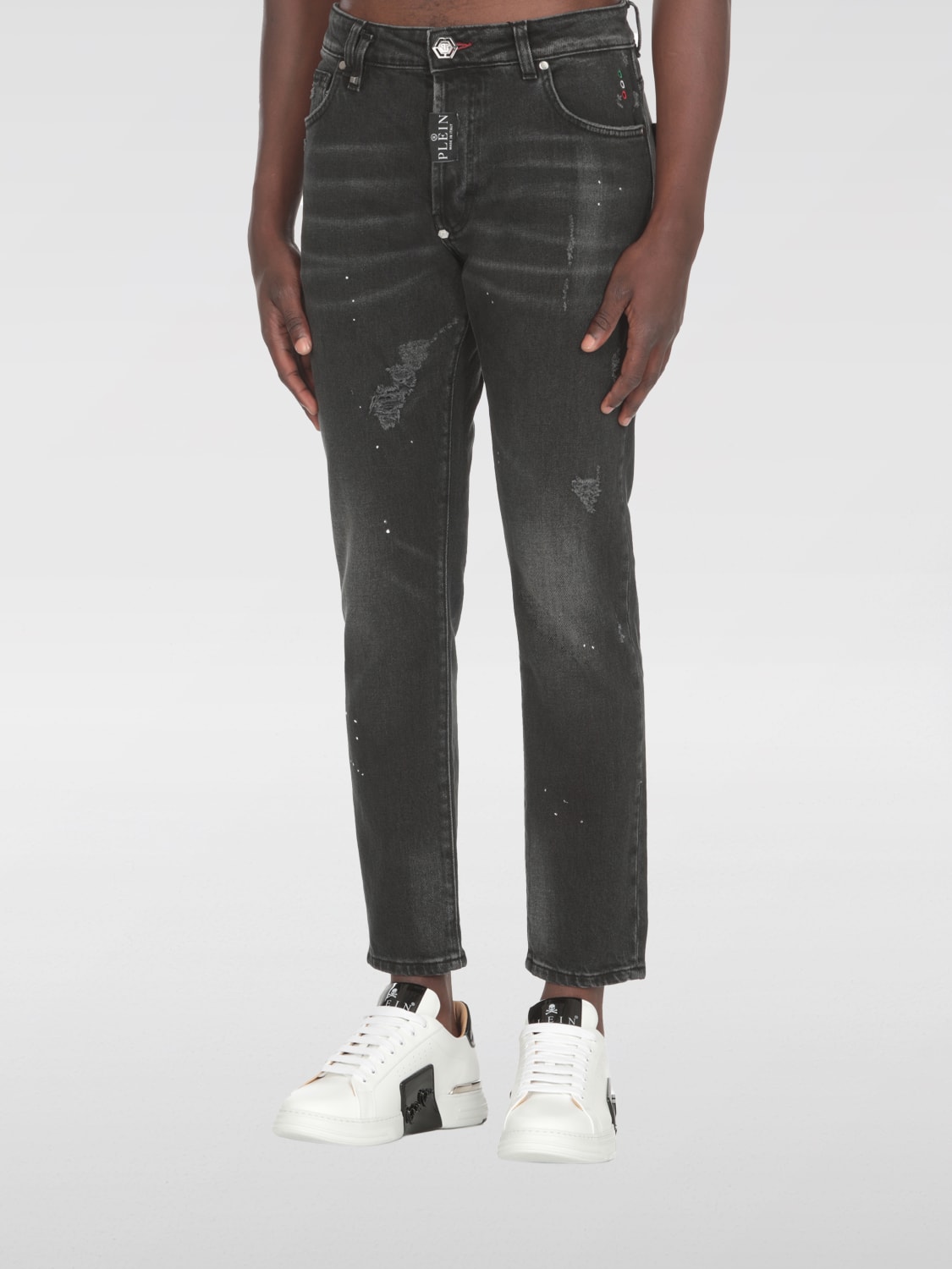 PHILIPP PLEIN JEANS: Jeans Philipp Plein in denim di cotone used , Nero - Img 1