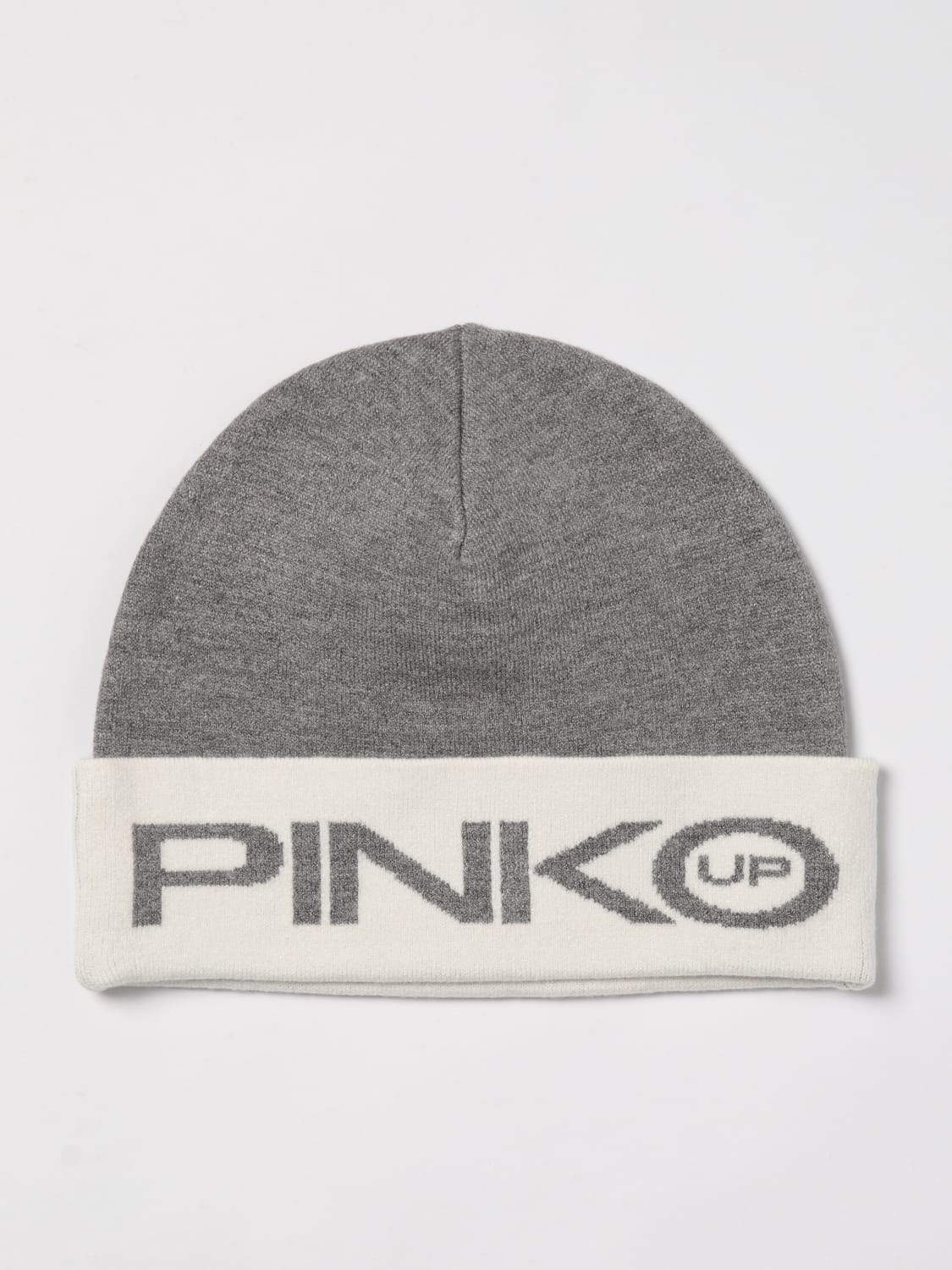 PINKO CAPPELLO: Cappello Pinko in misto viscosa con logo jacquard , Grigio - Img 1