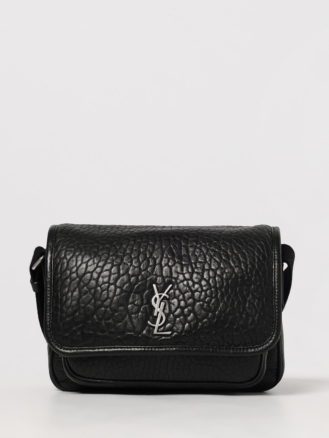 SAINT LAURENT BORSA A TRACOLLA: Borsa Niki Messenger Small Saint Laurent in pelle martellata, Nero - Img 1