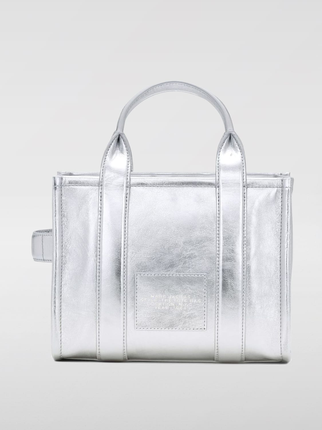 MARC JACOBS BORSA A MANO: Borsa The Metallic Small Tote Bag Marc Jacobs in pelle laminata , Silver - Img 3
