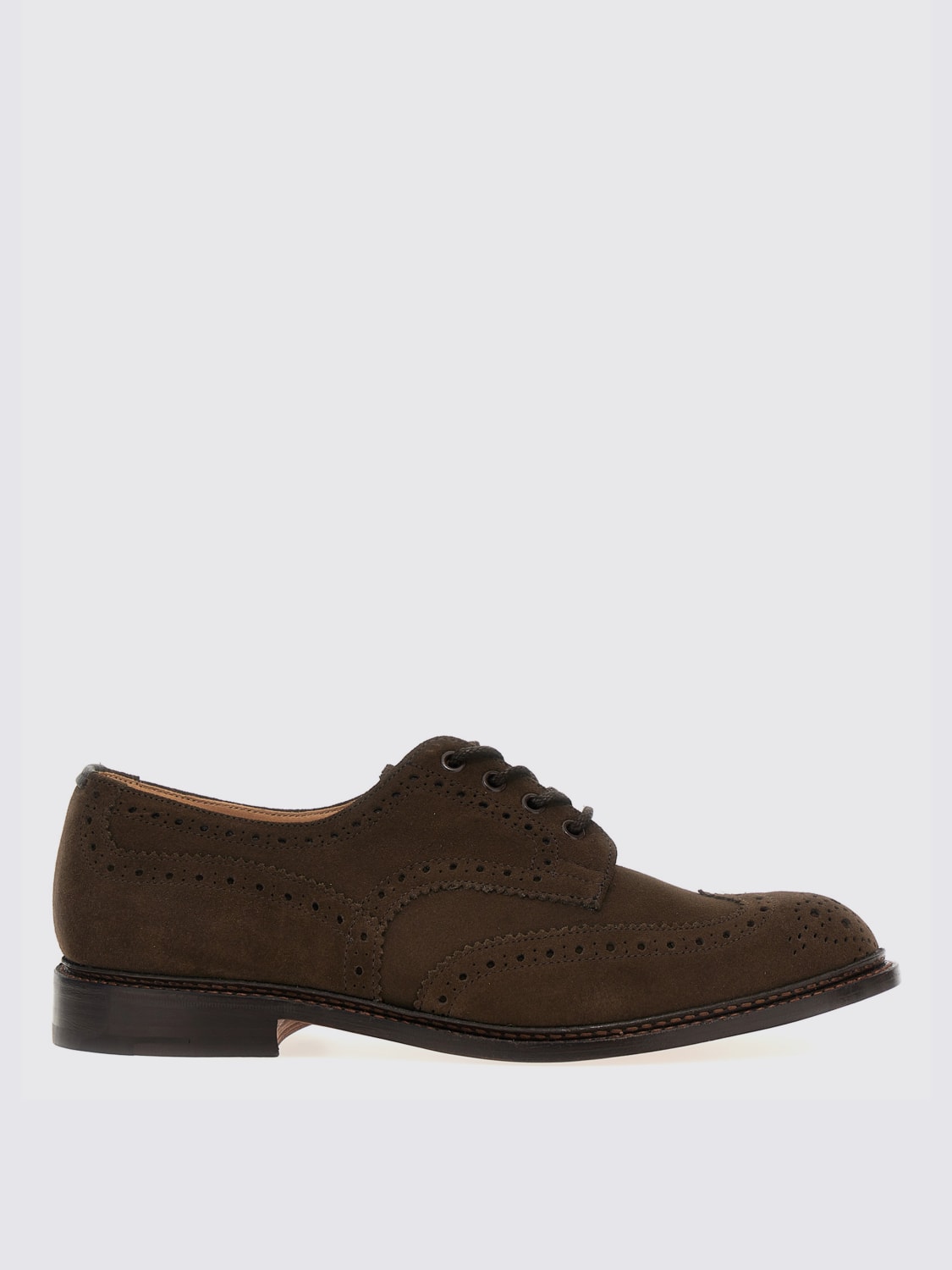 TRICKER'S SCARPE STRINGATE: Derby Bourton Country Tricker's in camoscio con motivo brogue , Marrone - Img 1