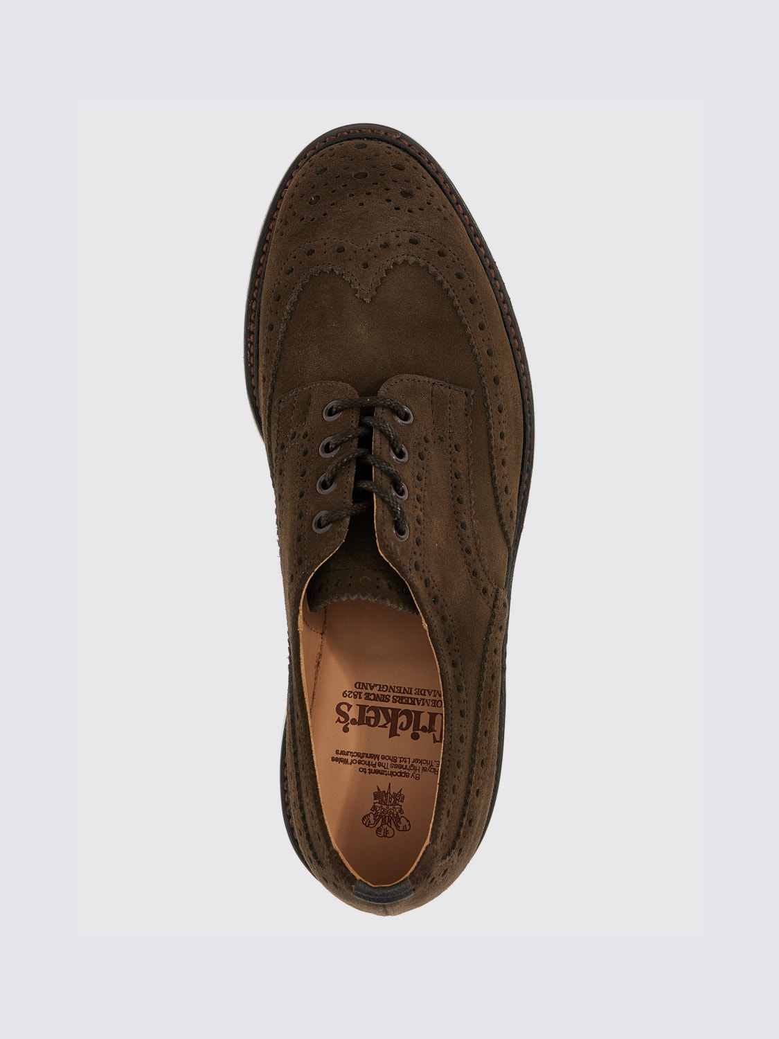 TRICKER'S SCARPE STRINGATE: Derby Bourton Country Tricker's in camoscio con motivo brogue , Marrone - Img 4