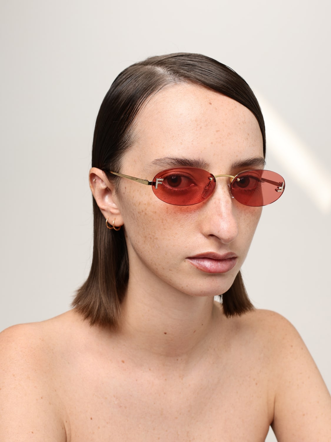 FENDI OCCHIALI DA SOLE: Occhiali da sole FF Gold Oval Fendi, Rosa - Img 2