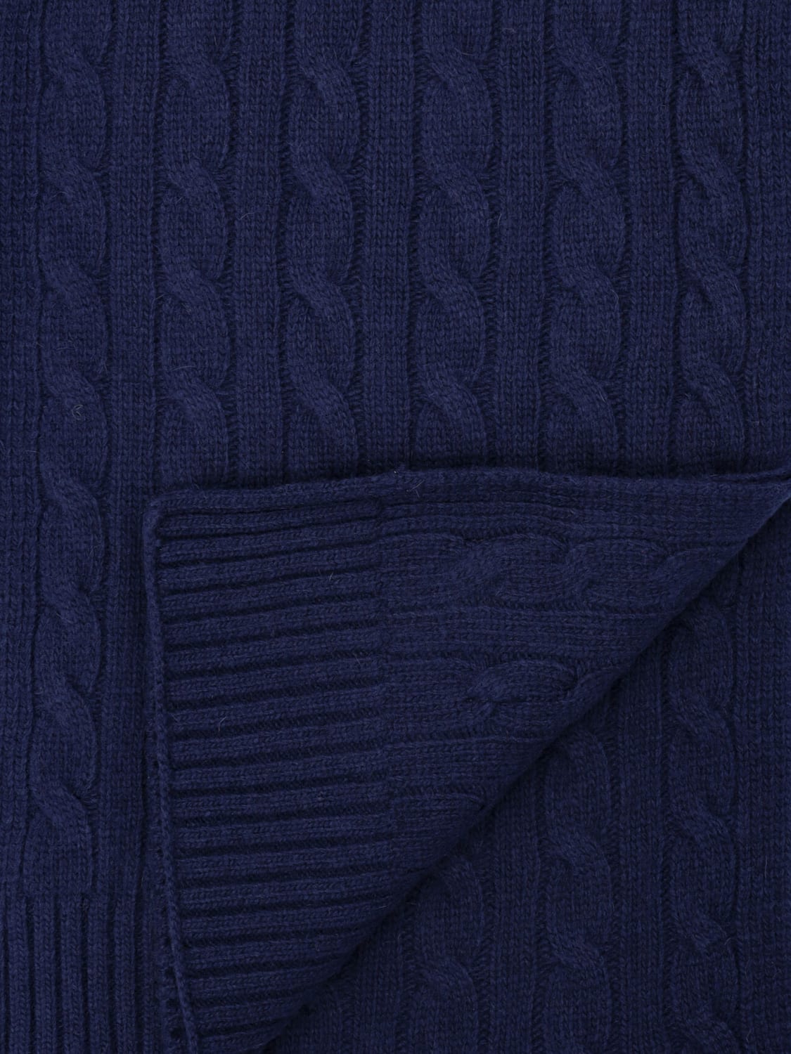 POLO RALPH LAUREN SCIARPA: Sciarpa Polo Ralph Lauren in lana a coste con intarsio intrecciato , Blue - Img 2