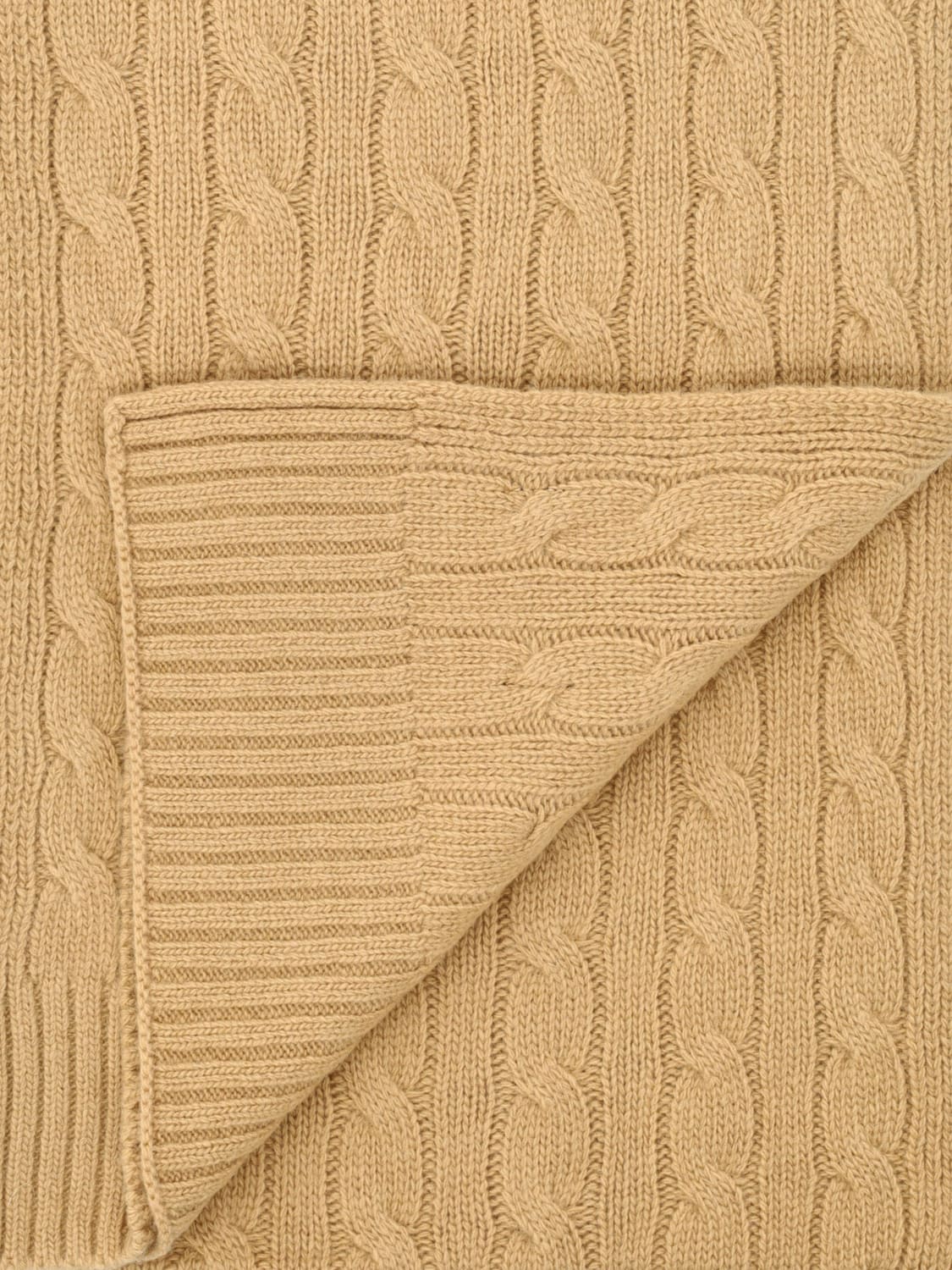 POLO RALPH LAUREN SCIARPA: Sciarpa Polo Ralph Lauren in lana a coste con intarsio intrecciato , Marrone - Img 2