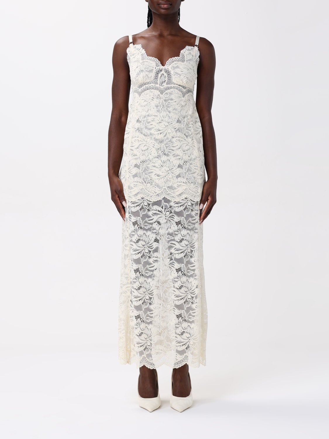 ワンピース RABANNE Woman Dress White 25PJRO027PA0170 P105 IVORY LONG DRESS IN LACE | Rabanne