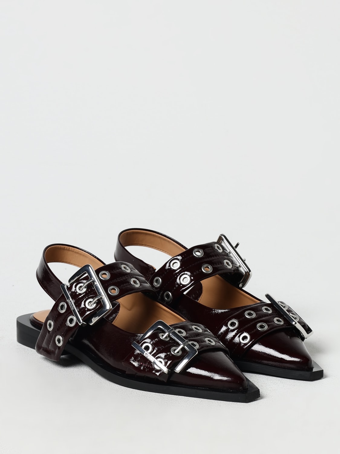 GANNI 芭蕾平底鞋: 芭蕾平底鞋 女士 Ganni, 酒红 - Img 2