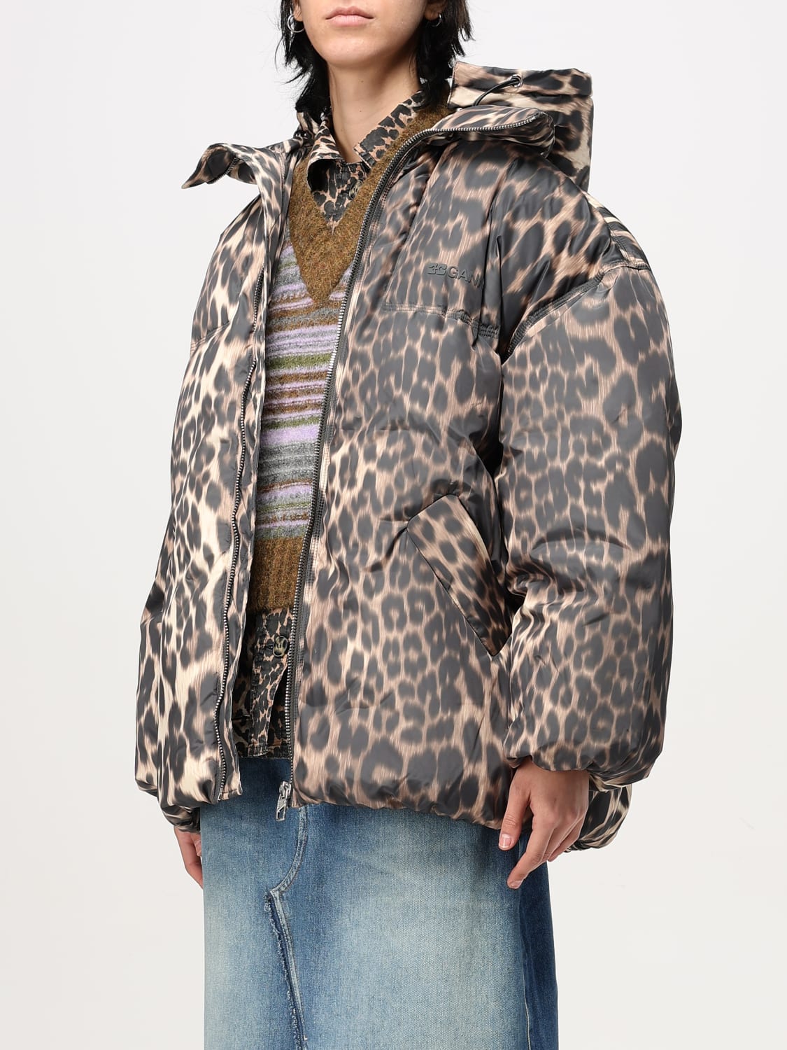 ジャケット GANNI Woman Jacket Milk W0115 859 Almond Milk Leopard Midi Puffer Jacket | GANNI US