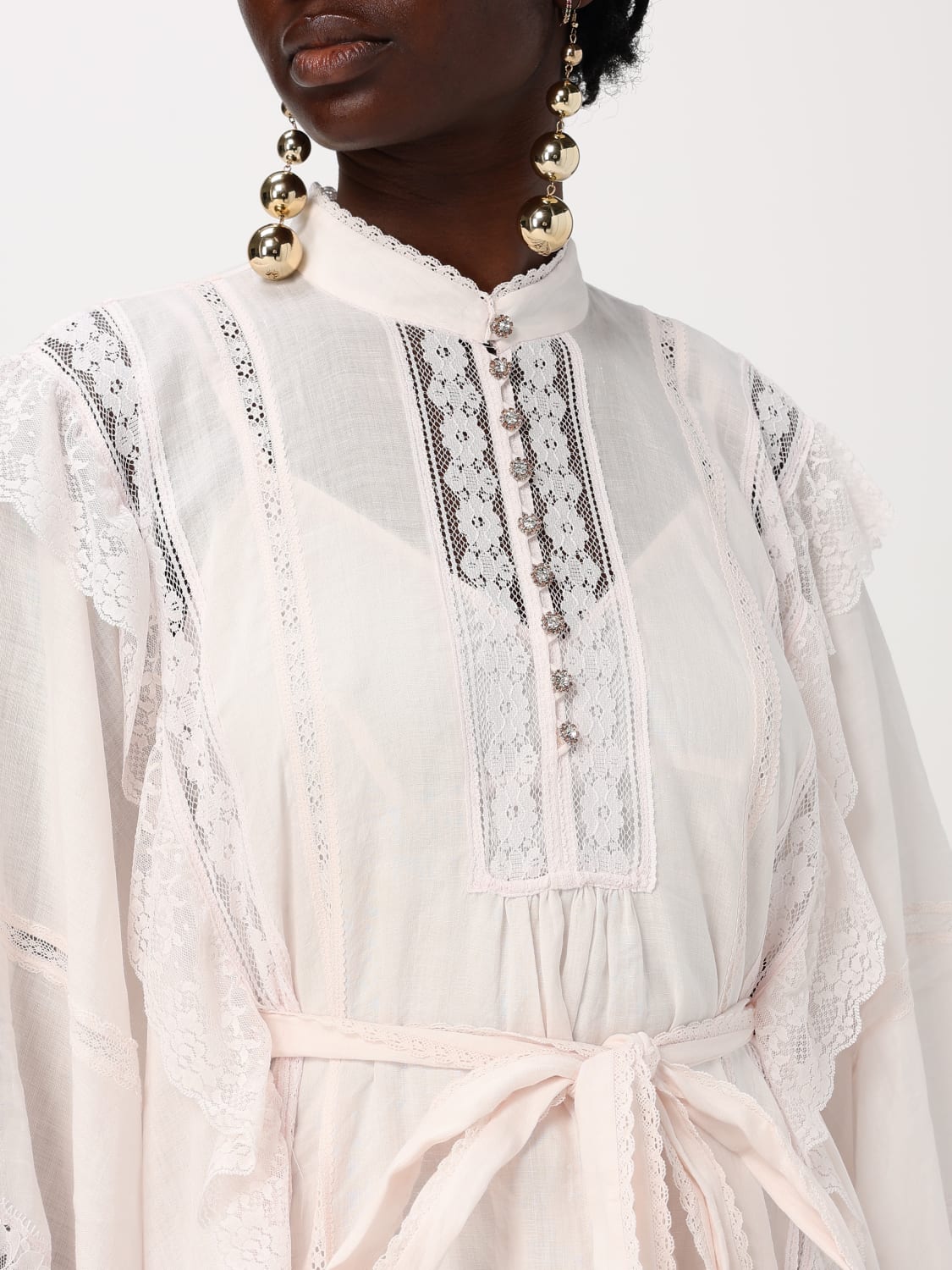 ワンピース ZIMMERMANN Woman Dress Blush Pink 9687DS253 WHTHYD Crush Flower Midi Dress Pink Floral Online | Zimmermann