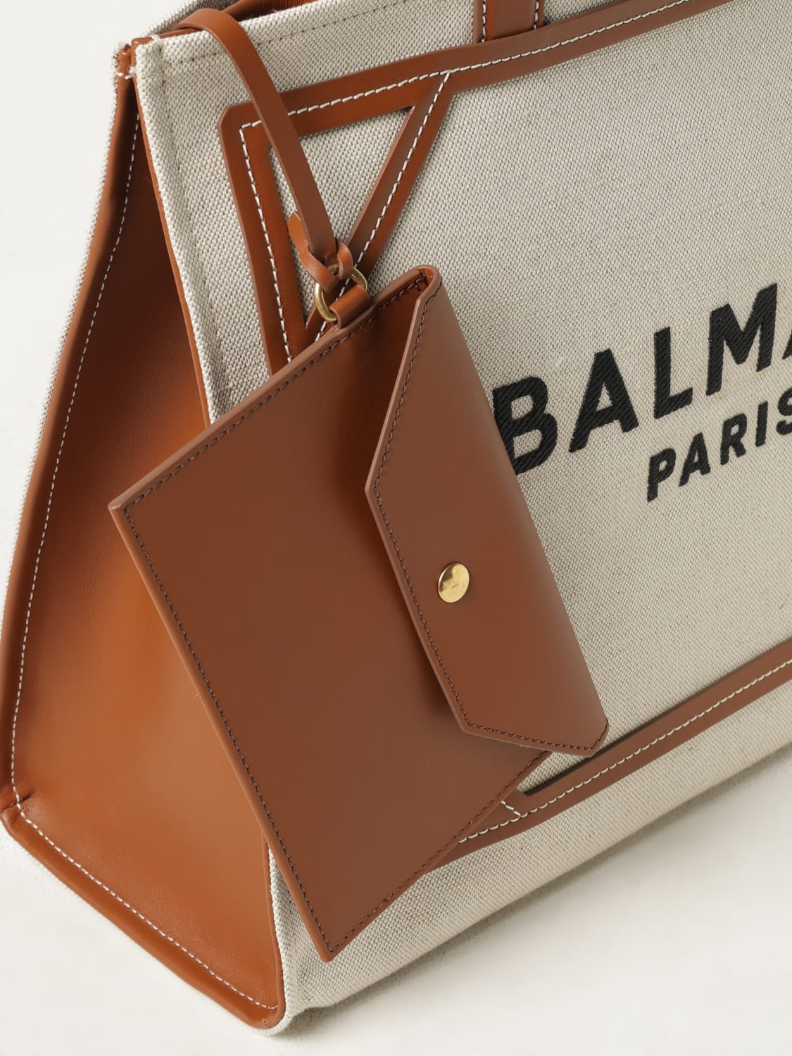 トートバッグ BALMAIN Woman Tote bags Brown DN1FF810TDCS GEM B-Army 42 canvas tote bag with leather details - Women | BALMAIN