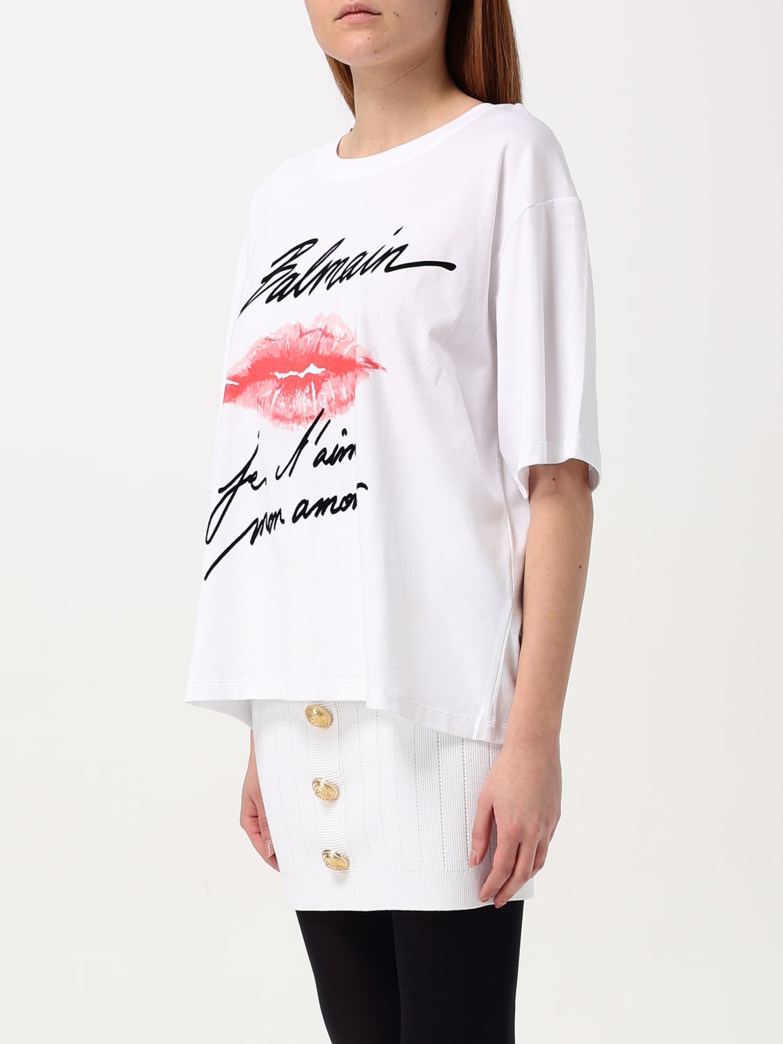 Tシャツ・カットソー BALMAIN Woman T-Shirt White EF1EG110GE45 GQV Balmain Women's Logo T-Shirt - White | Coggles