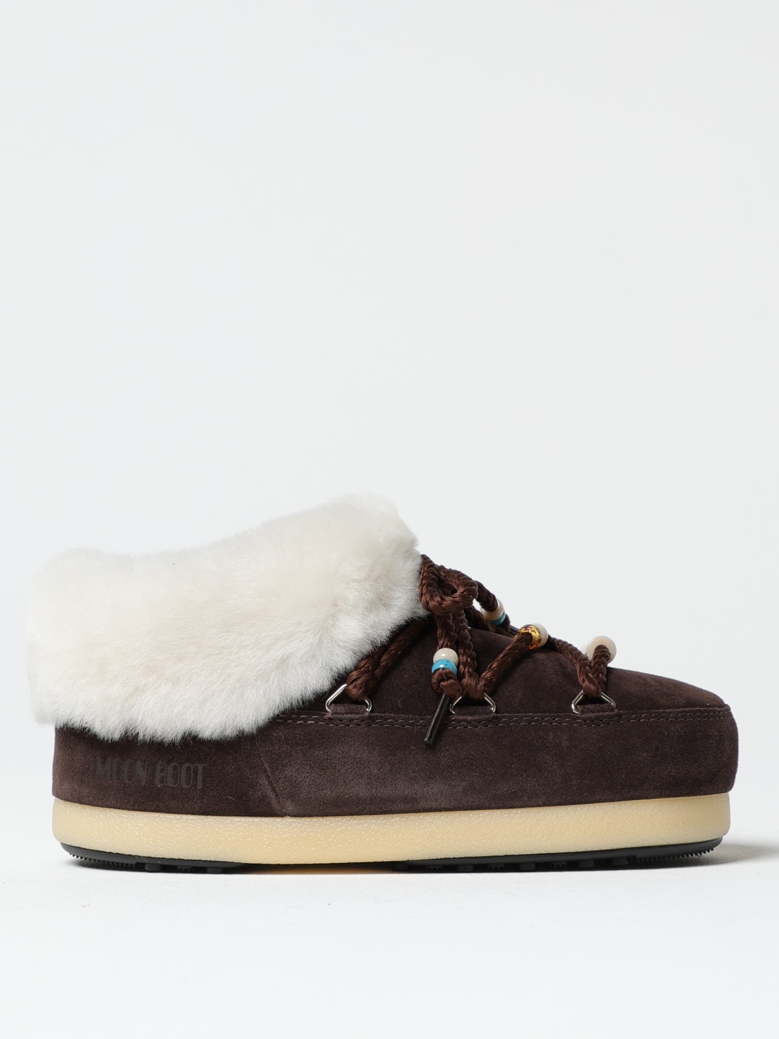 MOON BOOT SCARPE: Mules Beads Moon Boot in camoscio e pelliccia sintetica , Marrone - Img 1