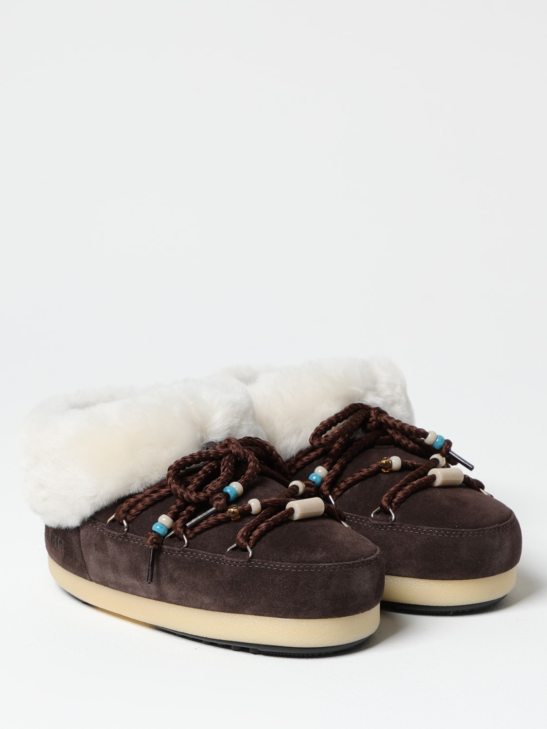MOON BOOT SCARPE: Mules Beads Moon Boot in camoscio e pelliccia sintetica , Marrone - Img 2