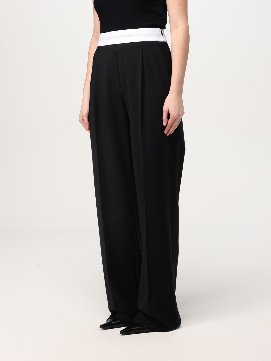 パンツ ALEXANDER WANG Woman Pants Black 1WC1244686 001 Alexander Wang Logo Elastic Waist Cotton Twill Wide Leg