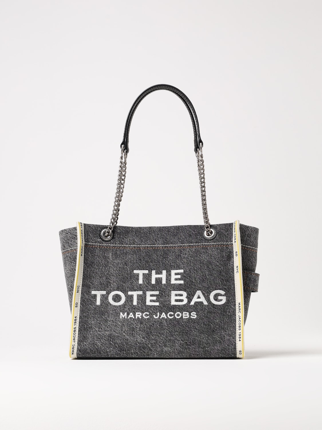 MARC JACOBS BORSA A SPALLA: Borsa The Tote Bag Medium Marc Jacobs in denim di cotone , Nero - Img 1