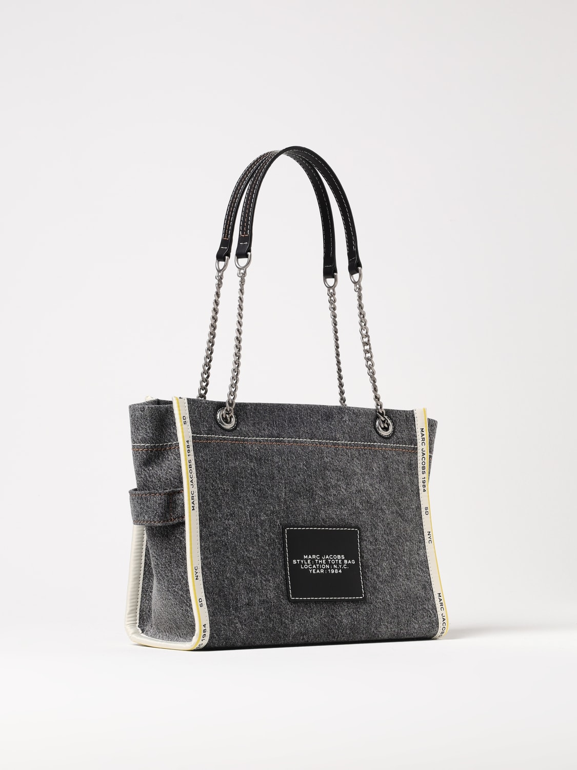 MARC JACOBS BORSA A SPALLA: Borsa The Tote Bag Medium Marc Jacobs in denim di cotone , Nero - Img 2